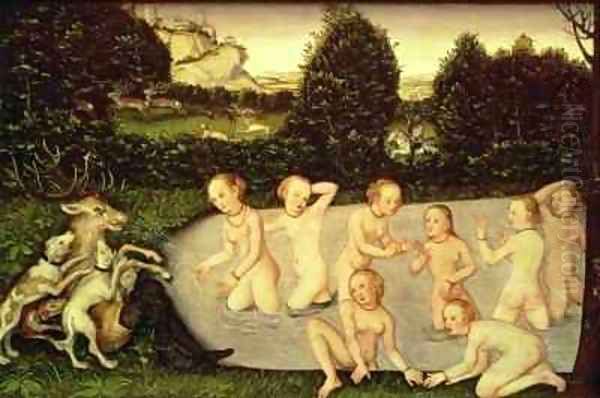 Diana and Actaeon Oil Painting by Lucas The Elder Cranach