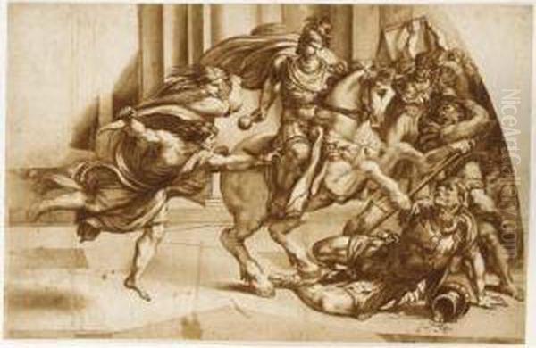 The Expulsion Of Heliodorus, After Giulio Romano Oil Painting by Johannes Episcopius