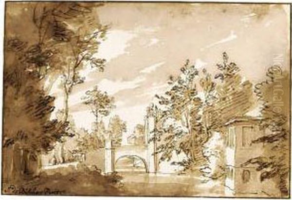 Landscape With A Bridge Over A Canal: The Entrance To The House Of Werve, Near Rijswijk Oil Painting by Johannes Episcopius