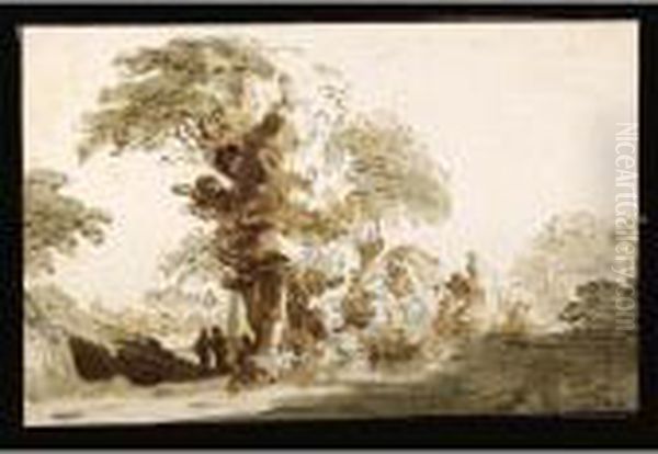 A Wooded Landscape Near Rijswijk, With Two Figures By A Tall Tree Oil Painting by Johannes Episcopius