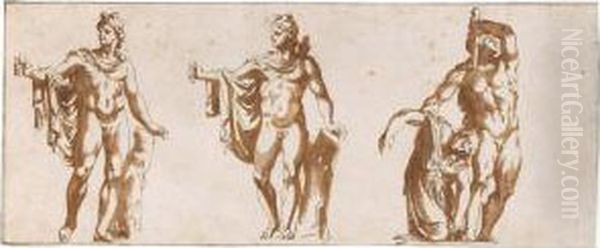 Two Studies Of The Apollo Belvedere, And One Of The Gaul And His Wife Oil Painting by Johannes Episcopius