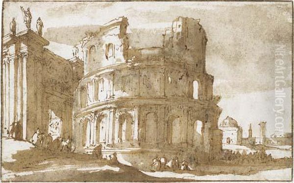 Figures By A Ruined Roman Building Oil Painting by Johannes Episcopius