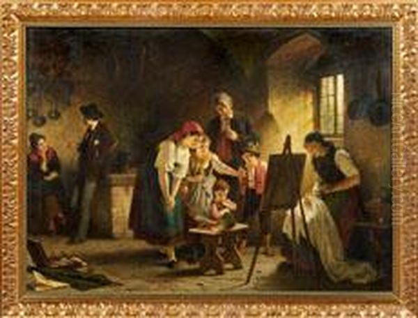 Einkehr Des Malers Bei Einer Bauernfamilie Oil Painting by Rudolf Epp