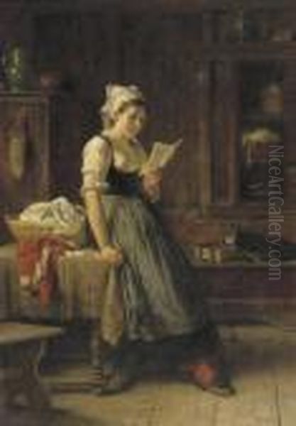 Reading A Letter Oil Painting by Rudolf Epp