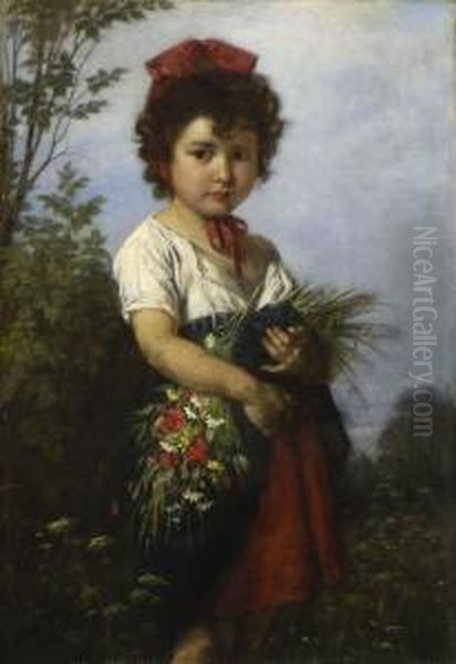 Madchen Mit Wiesenblumen. Oil Painting by Rudolf Epp