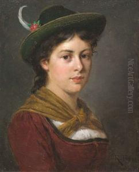 Portrait Of A Tyrolese Girl. Oil/panel, Signed Oil Painting by Rudolf Epp