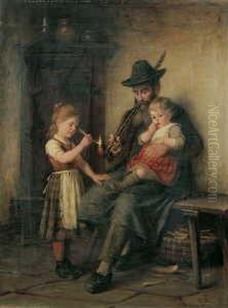 Familienszene Oil Painting by Rudolf Epp