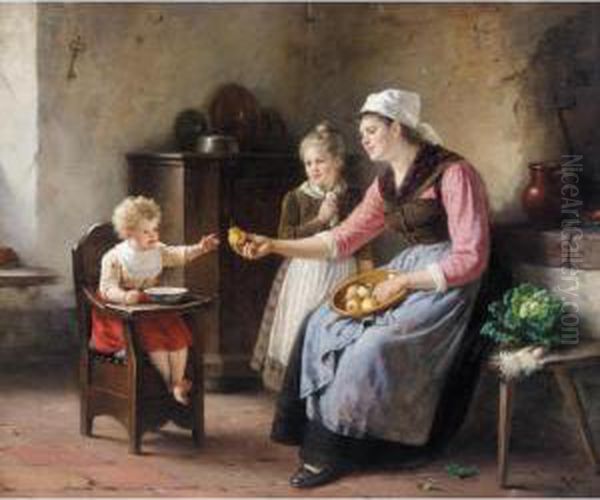 Die Birnenschalerin (peeling Pears) Oil Painting by Rudolf Epp