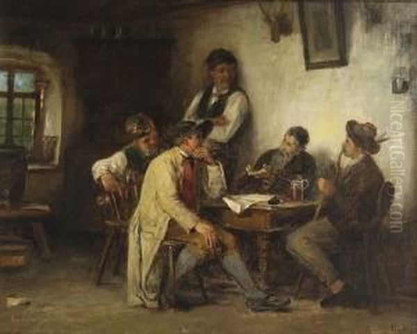 Bauern In Der Stube. Oil Painting by Rudolf Epp