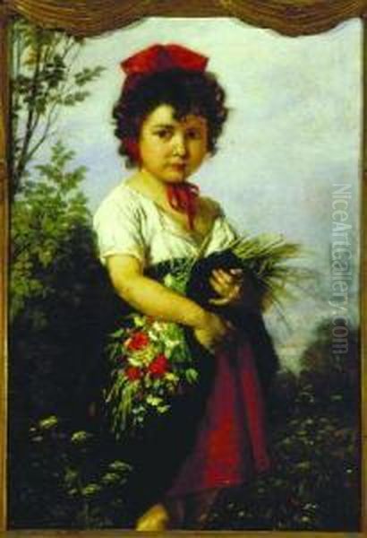 Young Girl With Wildflowers Oil Painting by Rudolf Epp