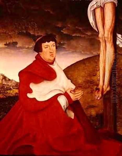 Albert Cardinal Elector of Mainz at the foot of the Cross 2 Oil Painting by Lucas The Elder Cranach