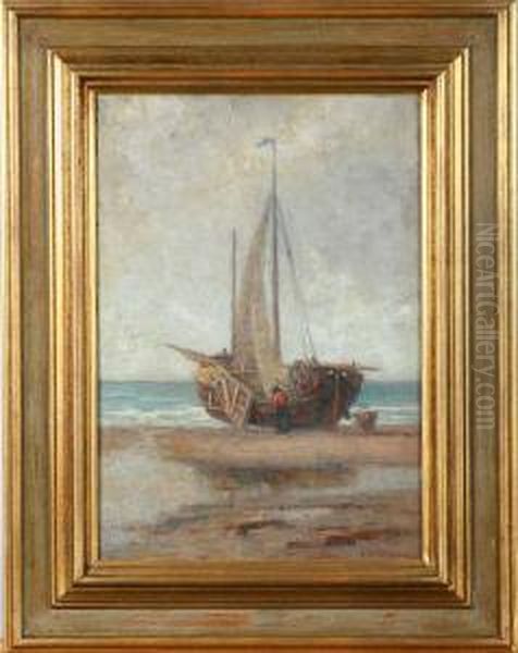 Fiskebat, Signerad E. Erdtman Oil Painting by Elias Erdtman