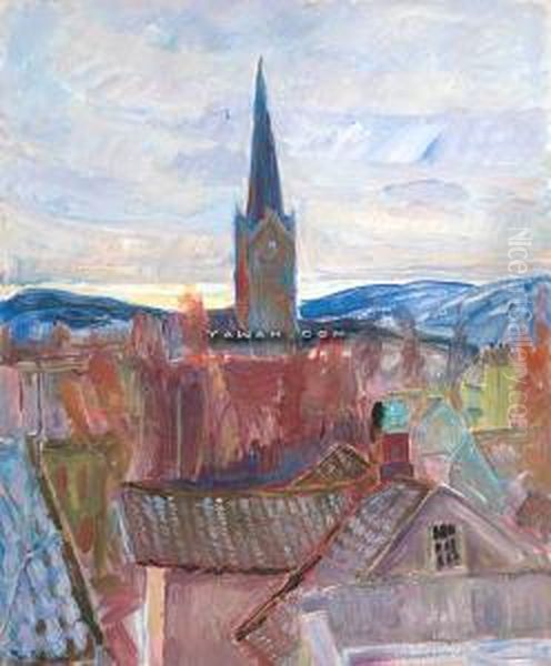 Kirken. Lillehammer Oil Painting by Thorvald Erichsen