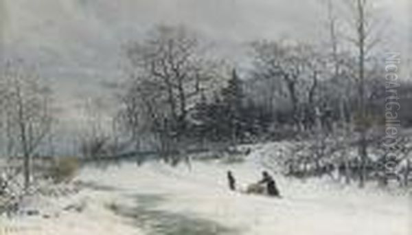 Vinterlandskap I Skymning Oil Painting by Johan Erik Ericson