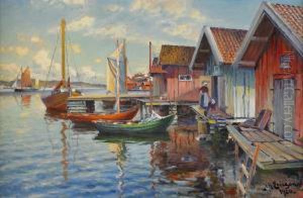 Fiskelage Vid Vastkusten - Sommarmotiv Oil Painting by Johan Erik Ericson