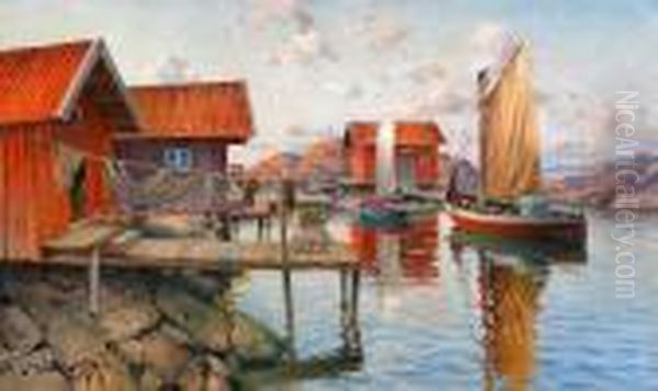 Fiskelage Vid Astol Oil Painting by Johan Erik Ericson