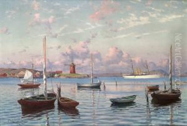 Oscar Ii:s Lustjakt Drott For Ankar Vid Marstrand Oil Painting by Johan Erik Ericson