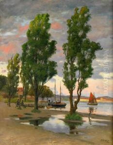 Hamnmotiv Fran Marstrandshalvon Oil Painting by Johan Erik Ericson