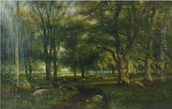 Cattle In A Wood Oil Painting by Johan Erik Ericson