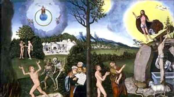 Perdition and Salvation 1529 Oil Painting by Lucas The Elder Cranach