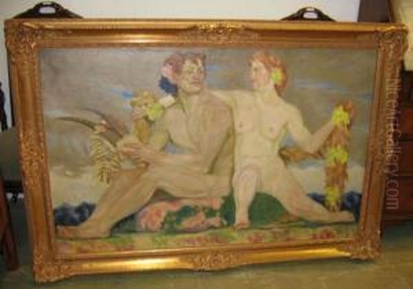 Man And Woman. Oil On Canvas. Signed Lower Left: Erler. Oil Painting by Fritz Erler