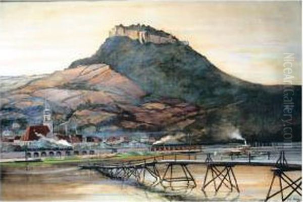 A Rhineland View Oil Painting by Fritz Erler