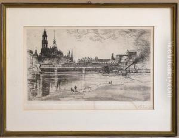 Elbufer In Dresden, Um 1910 by Georg O. Erler