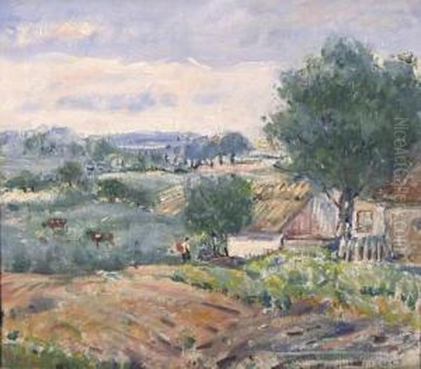 Sommerlandschaft Mit Bauerngehoft Oil Painting by Erich Erler-Samaden