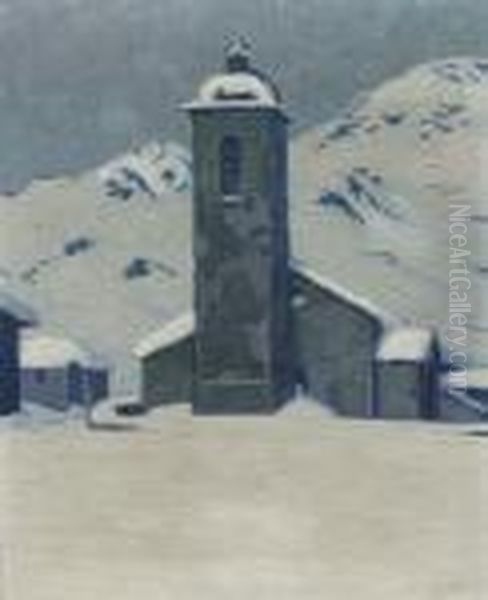 Bergkirche Im Schnee. Oil Painting by Erich Erler-Samaden