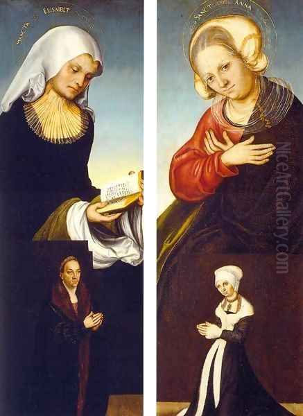 Sts Elizabeth and Anne (inside) Oil Painting by Lucas The Elder Cranach