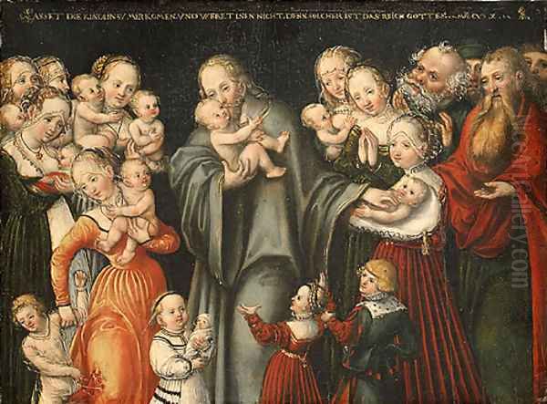 Christ Blessing the Children mid 1540s Oil Painting by Lucas The Elder Cranach