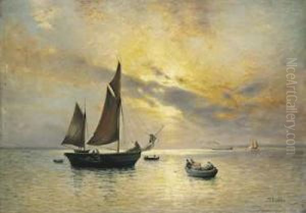 Fischerboote Im Abendlicht. Oil Painting by Hermann Eschke