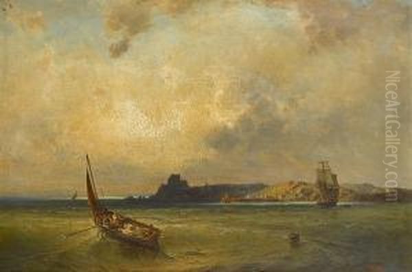 The Mount Orgueil On The Isle Of Jersey From The Sea Side Oil Painting by Hermann Eschke