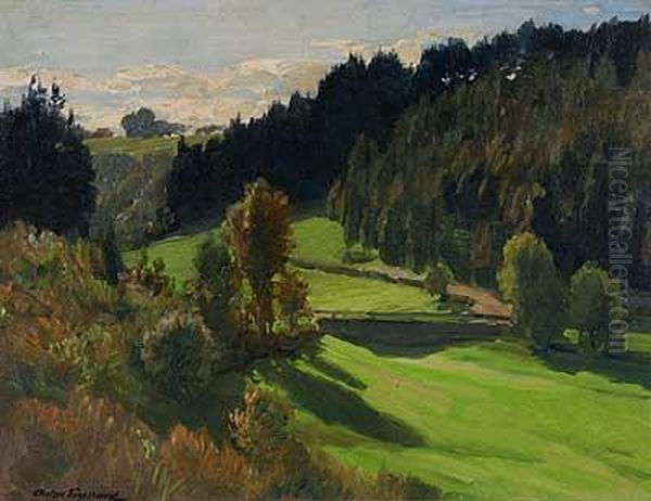 Schimmelstute Mit Braunem Fohlen Auf Dem Feld Oil Painting by Hermann Eschke