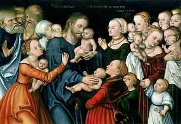 Suffer the Little Children to Come Unto Me Oil Painting by Lucas The Elder Cranach