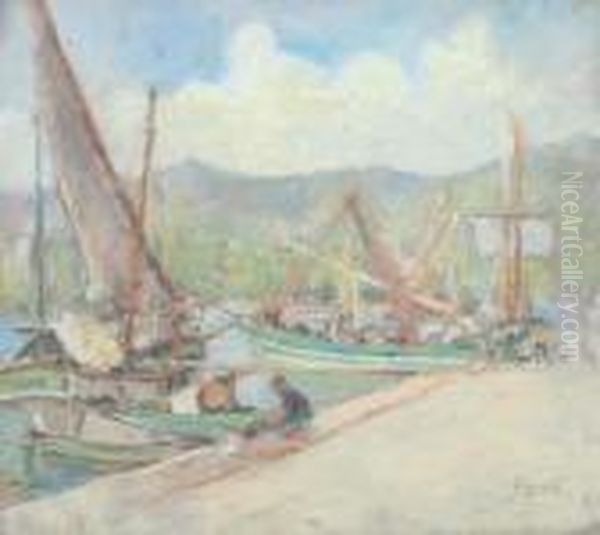 Pescherecci A Santa Margherita Ligure Oil Painting by Cesare Esposito