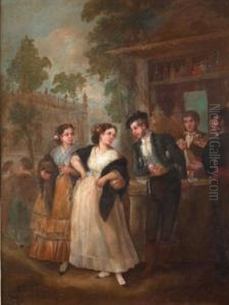 Galanteo En Sevilla Oil Painting by Antonio Maria Esquivel Y Suarez De Urbina