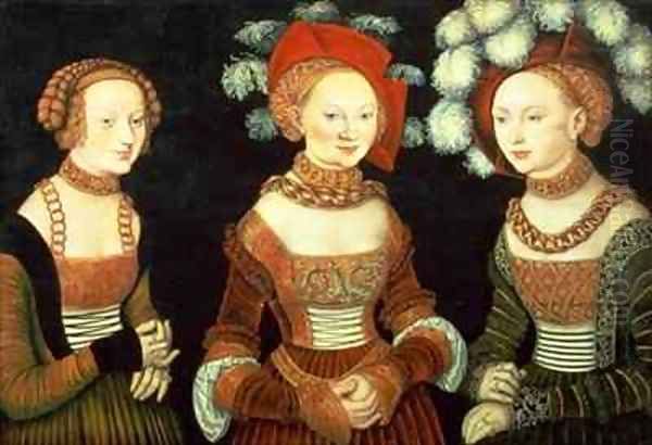 Three princesses of Saxony Sibylla Emilia and Sidonia daughters of Duke Heinrich of Frommen Oil Painting by Lucas The Elder Cranach