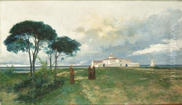 Monasterio De La Rabida Oil Painting by Enrique Estevan Y Vicente