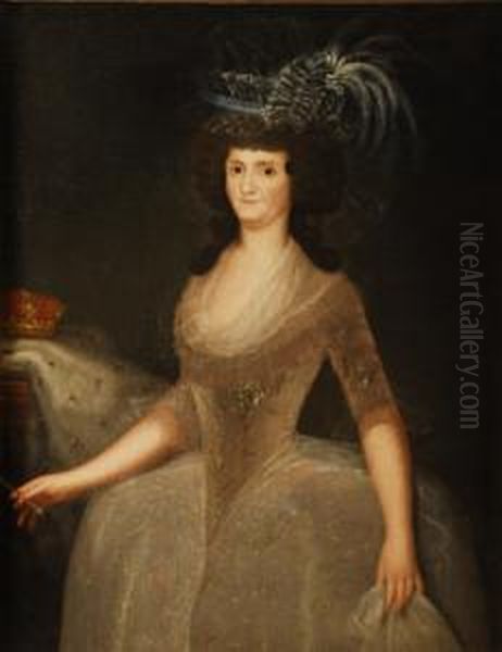 Retrato De La Reina Maria Luisa De Parma, De Tres Cuartos, Contocado De Plumas, H. 1790 Oil Painting by Augustin Esteve