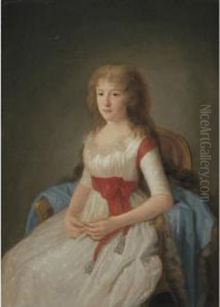 Portrait Of A Young Woman In A White Dress Oil Painting by Augustin Esteve