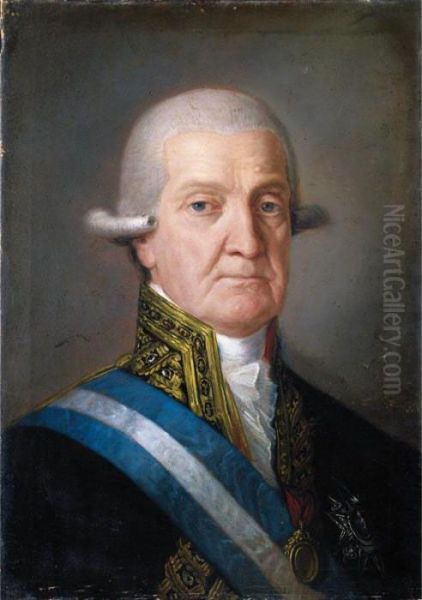 Portrait Of A Gentleman, Half 
Length, Wearing The Sash And The Star Of The Order Of Charles Iii And 
The Badge Of The Order Of Santiago Oil Painting by Augustin Esteve