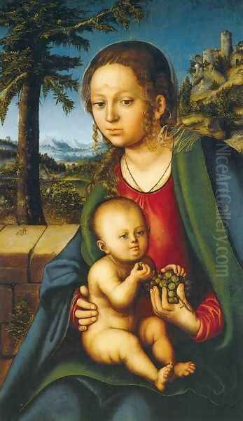 Virgin and Child with a Bunch of Grapes Oil Painting by Lucas The Elder Cranach