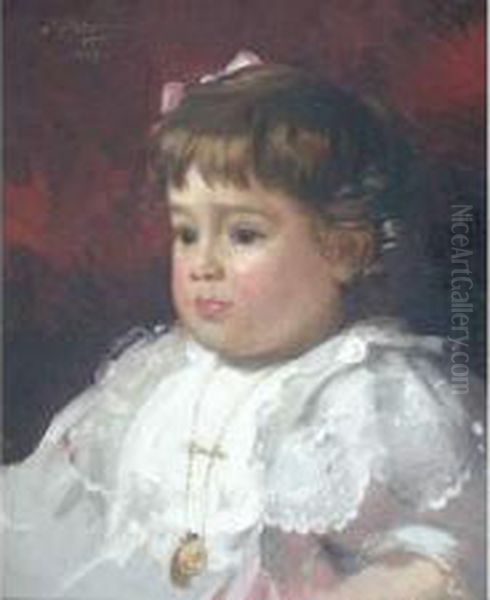 Portrait D Une Petite Fille Oil Painting by Denis Etcheverry