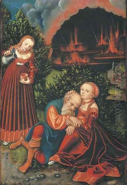 Lot and his Daughters Oil Painting by Lucas The Elder Cranach