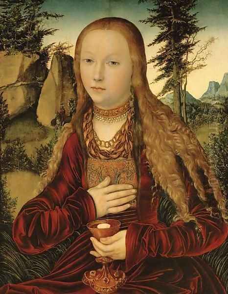 St. Barbara in a wooded landscape Oil Painting by Lucas The Elder Cranach