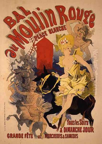 Reproduction of a Poster Advertising the 'Bal au Moulin Rouge', 1889 Oil Painting by Jules Cheret