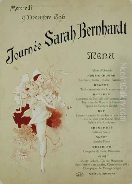 Mercredi 9 decembre 1896, Journee Sarah Bernhardt, Menu Card, 1896 Oil Painting by Jules Cheret