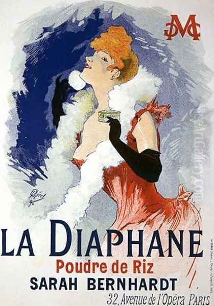 Reproduction of a poster advertising 'La Diaphane', translucent face-powder, modelled by Sarah Bernhardt (1844-1923), 1890 Oil Painting by Jules Cheret