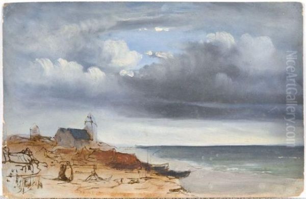 Barques Sur Un Littoral Normand Oil Painting by Eugene Isabey